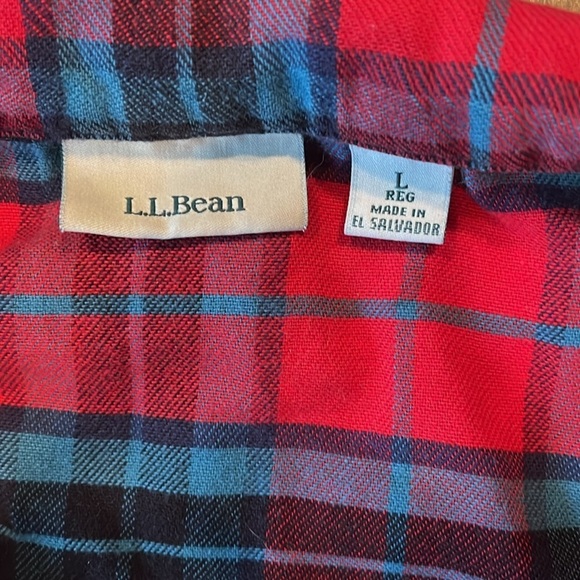 L.L. Bean Size L Red Blue Cotton Plaid Flannel Long Sleeve Button Pajama Top - Picture 2 of 5
